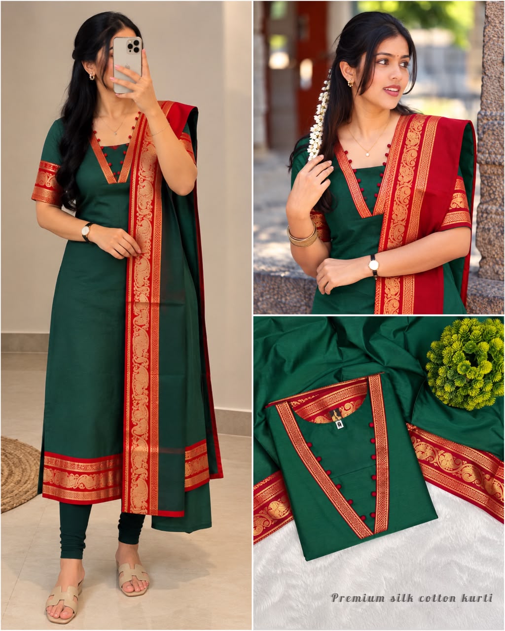Silk cotton kurti with Zari work contrast duppata ππ¦