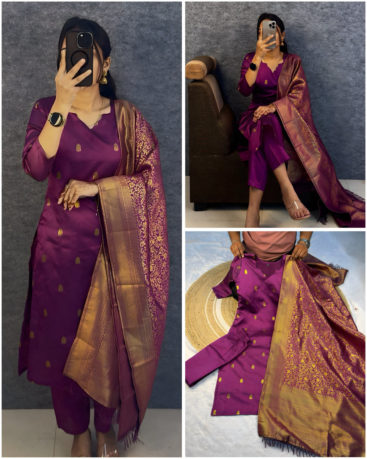 Banarasi Silk kurti + Pant + Shawl 😍