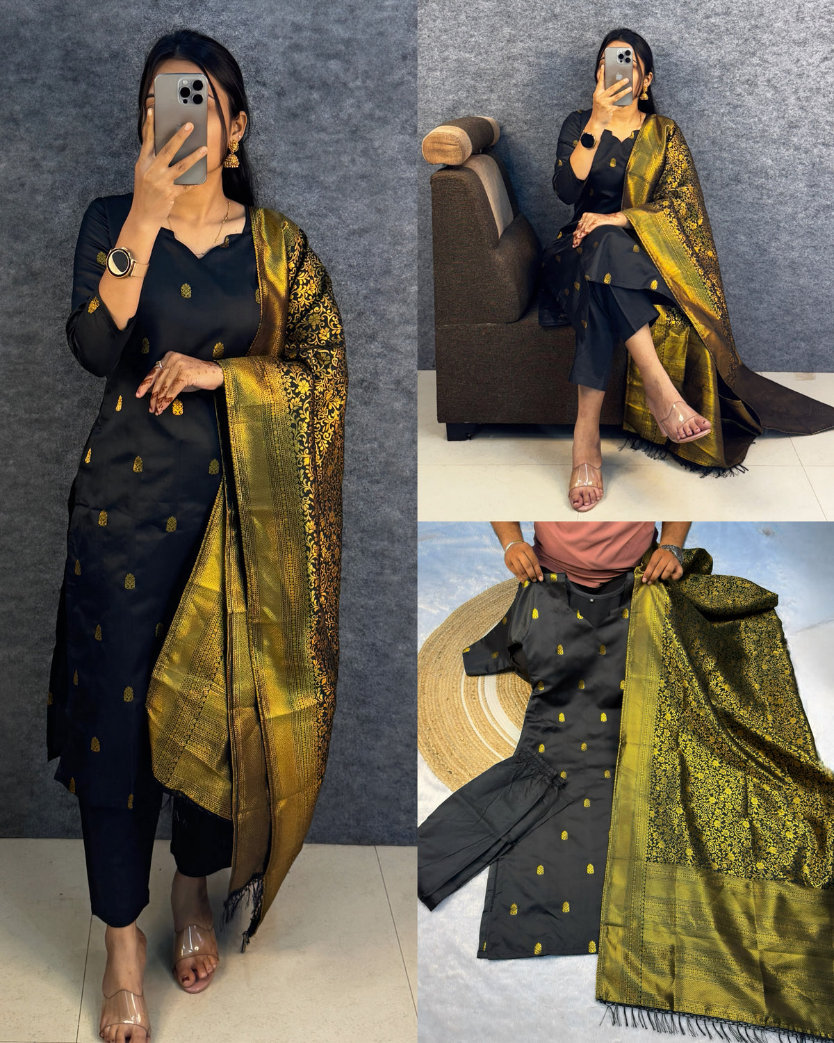 Banarasi Silk kurti + Pant + Shawl 😍