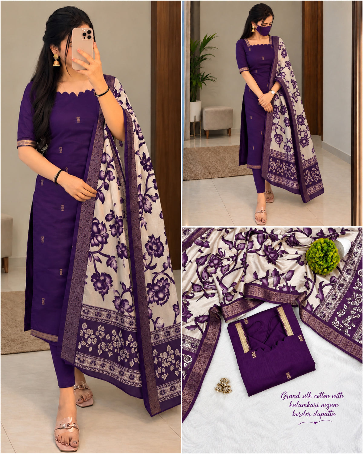 Mangalagiri Butta Silk Cotton top with Chennuri silk kalamkari Dupatta