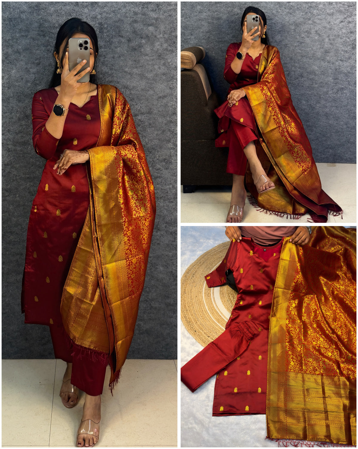 Banarasi Silk kurti + Pant + Shawl 😍
